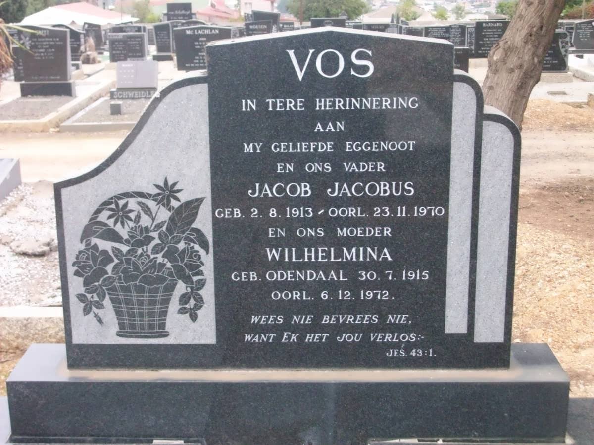 VOS Jacob Jacobus 1913-1970 &amp; Wilhelmina ODENDAAL 1915-1972