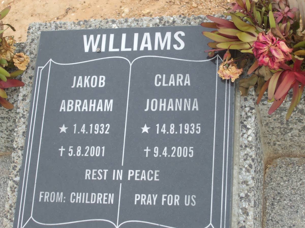 WILLIAMS Jakob Abraham 1932-2001 &amp; Clara Johanna 1935-2005