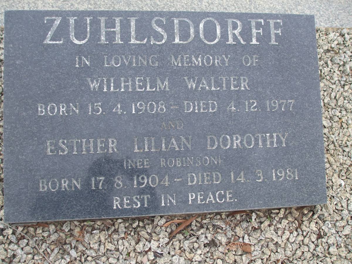 ZUHLSDORFF Wilhelm Walter 1908-1977 &amp; Esther Lilian Dorothy ROBINSON 1904-1981