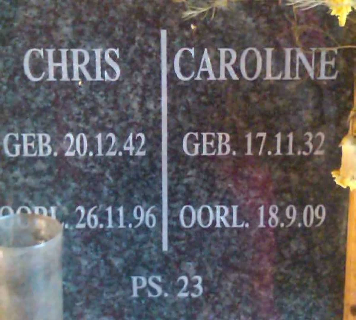 ? Chris 1942-1996 &amp; Caroline 1932-2009