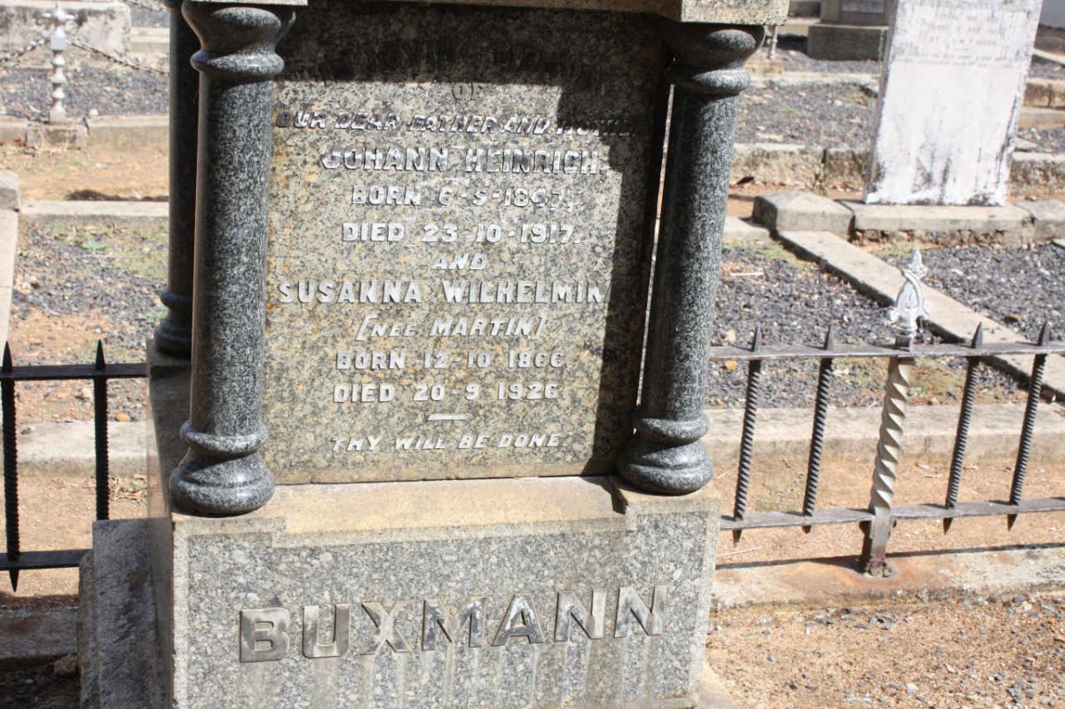 BUXMANN Johann Heinrich 1847-1917 &amp; Susanna Wilhelmina MARTIN 1866-1926
