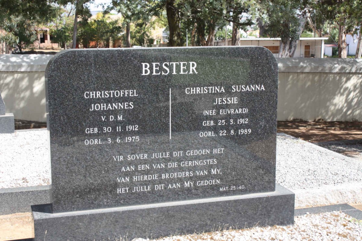 BESTER Christoffel Johannes 1912-1975 &amp; Christina Susanna EUVRARD 1912-1989