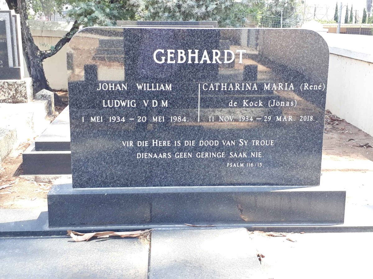 GEBHARDT Johan William Ludwig 1934-1984 &amp; Catharina Maria DE KOCK 1934-2018