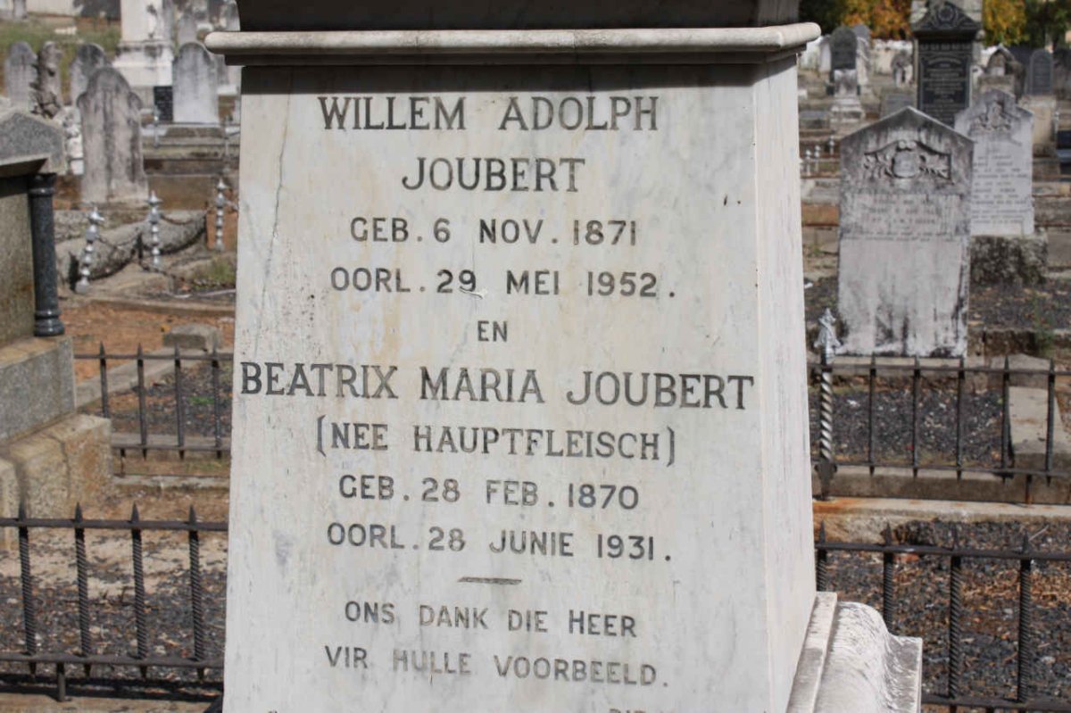 JOUBERT Willem Adolph 1871-1952 &amp; Beatrix Maria HAUPTFLEISCH 1870-1931