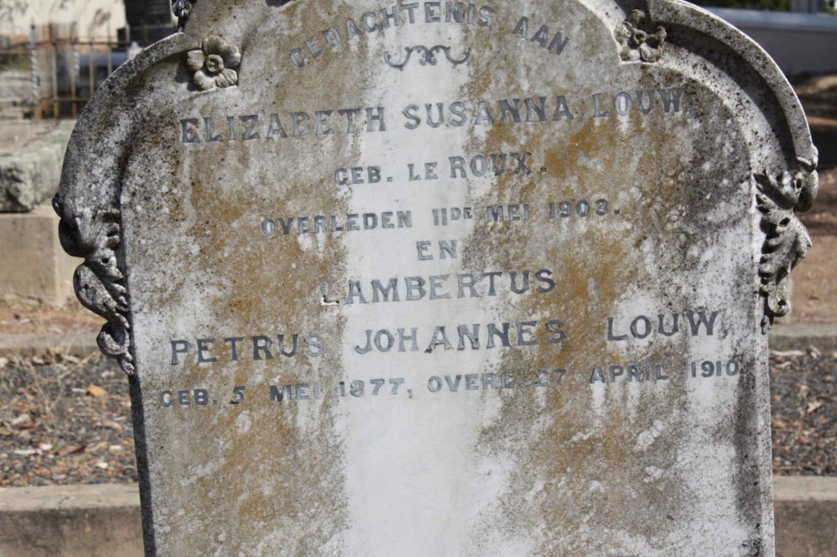 LOUW Lambertus  Petrus Johannes 1877-1910 &amp; Elizabeth Susanna LE ROUX -1908