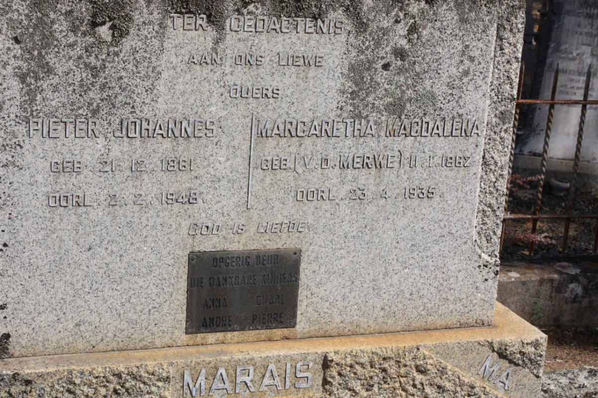 MARAIS Pieter Johannes 1861-1948 &amp; Margaretha Magdalena VAN DER MERWE 1862-1935