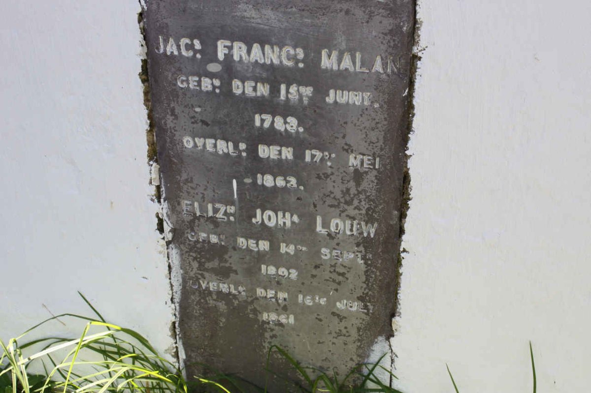 MALAN Jacobus Francois 1783-1862 &amp; Elizabeth Johanna LOUW 1802-1861