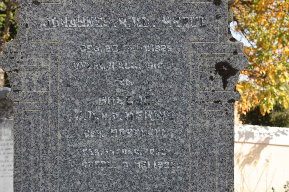 MERWE Johannes R, van der 1829-1912 &amp; J.D. ROSSOUW 1835-1925