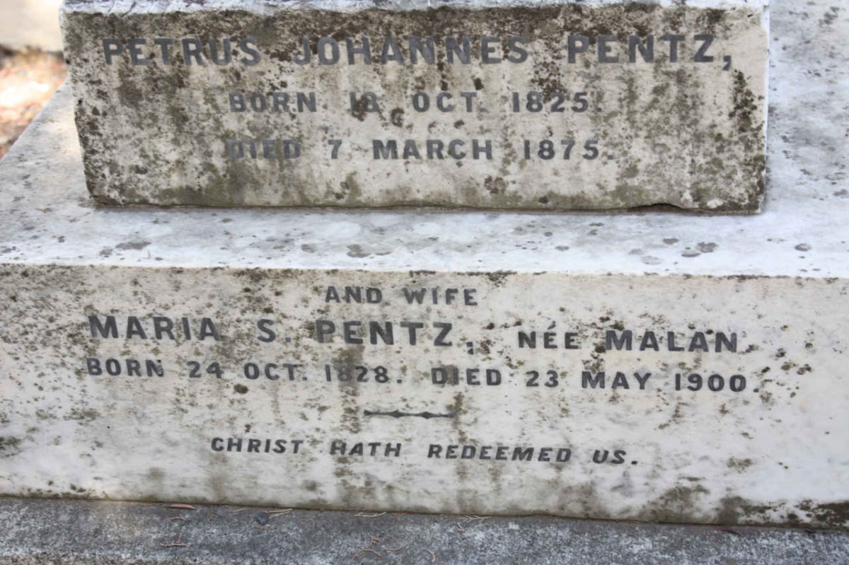 PENTZ Petrus Johannes 1825-1875 &amp; Maria S. MALAN 1828-1900
