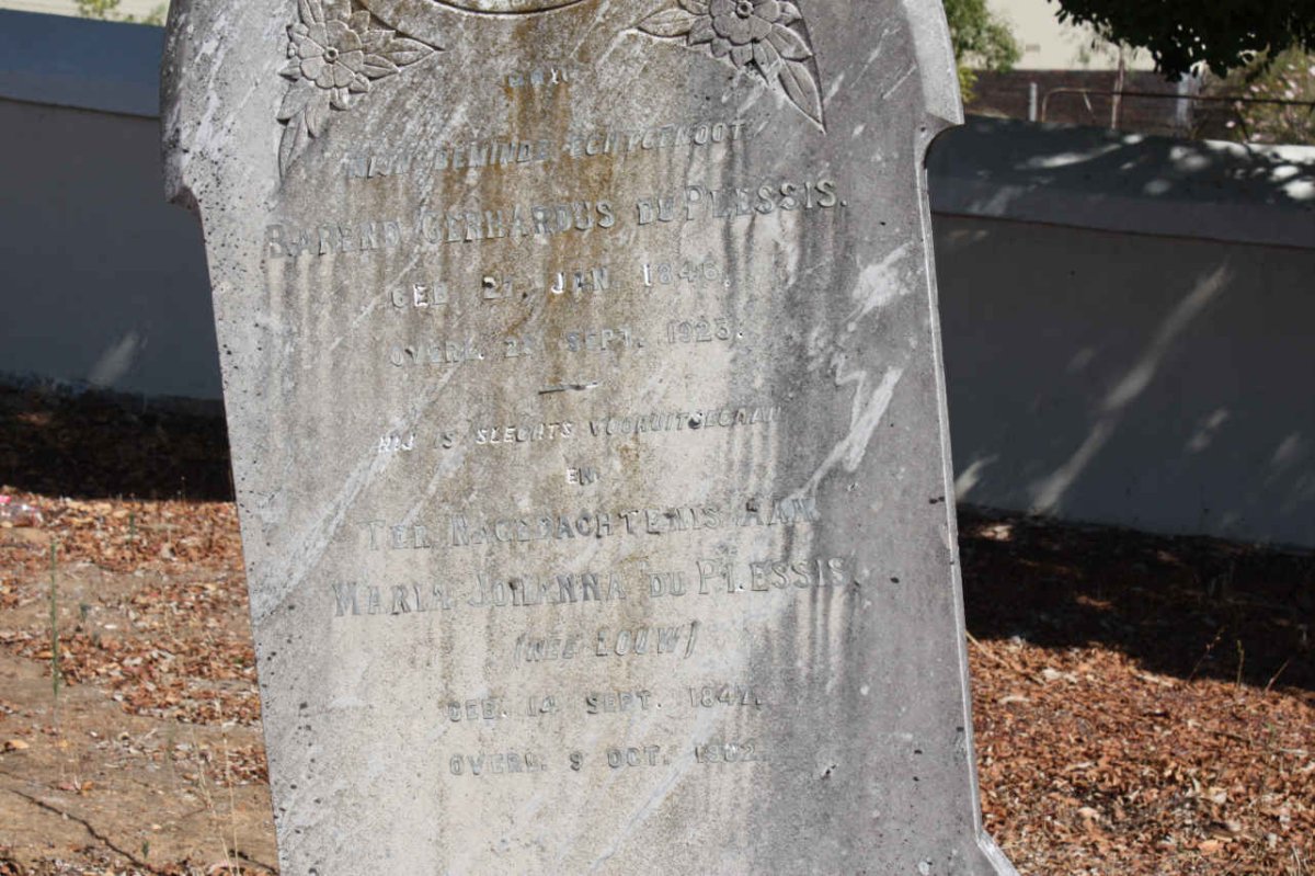 PLESSIS Barend Gerhardus, du 1846-1923 &amp; Maria Johanna LOUW 1847-1902