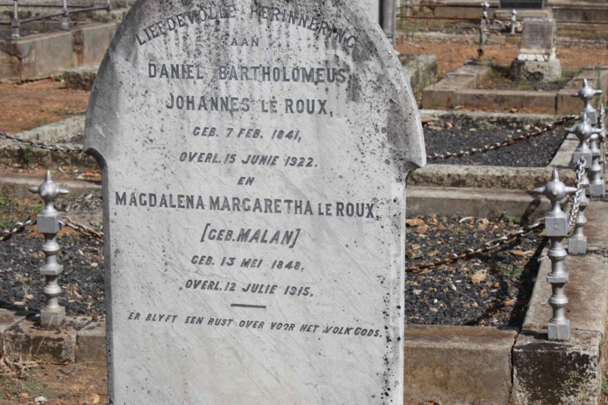 ROUX Daniel Bartholomeus Johannes, le 1841-1922 &amp; Magdalena Margaretha MALAN 1848-1915
