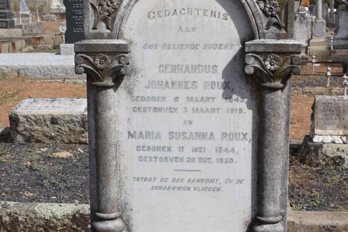 ROUX Gerhardus Johannes 1842-1918 &amp; Maria Susanna 1944-1920