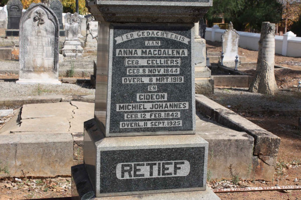 RETIEF Gideon Michiel Johannes 1842-1925 &amp; Anna Magdalena CELLIERS 1844-1919