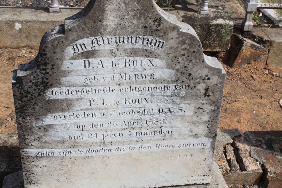 ROUX D.A., le nee VAN DER MERWE -1888