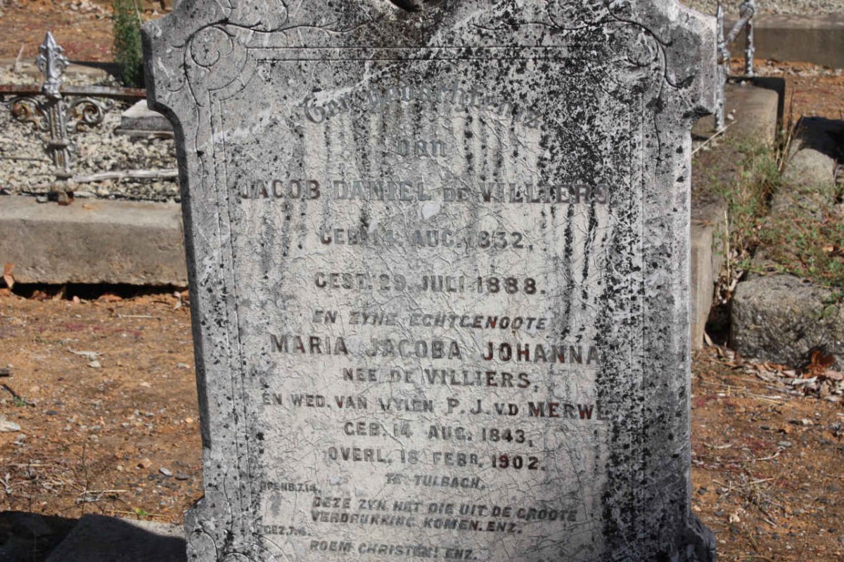VILLIERS Jacob Daniel, de 1832-1888 &amp; Maria Jacoba Johanna VAN DER MERWE  nee  DE VILLIERS 1843-1902