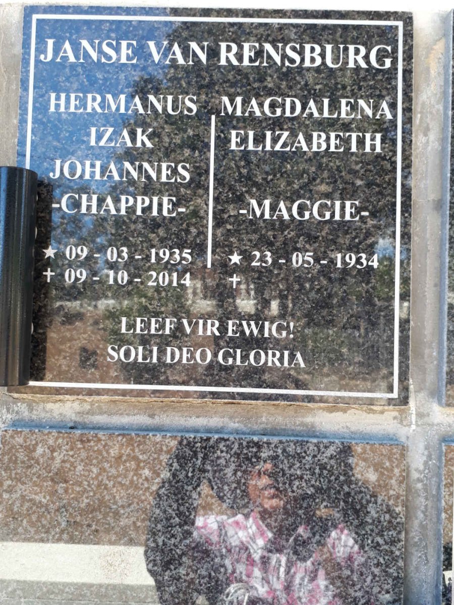 RENSBURG Hermanus Izak Johannes, Janse van 1935-2014 &amp; Magdalena Elizabeth 1934-