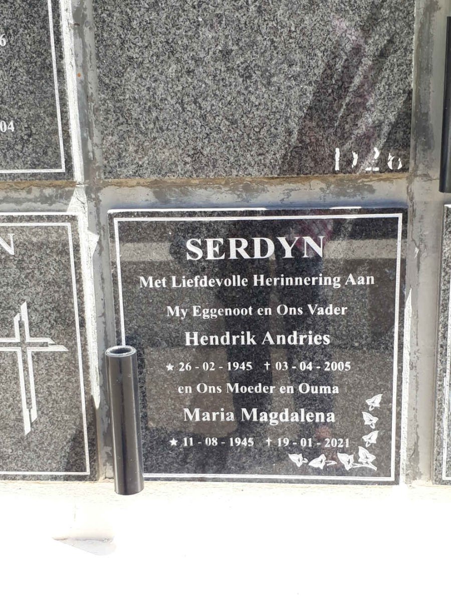 SERDYN Hendrik Andries 1945-2005 &amp; Maria Magdalena 1945-2021