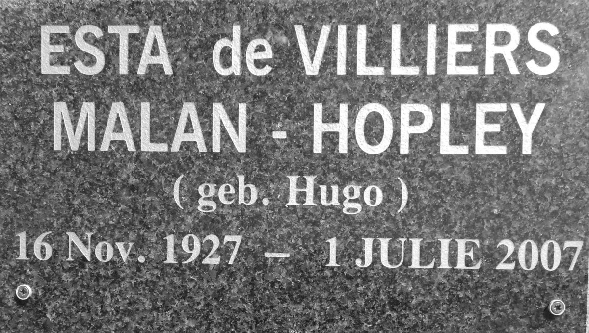 HOPLEY Esta de Villiers, MALAN nee HUGO 1927-2007