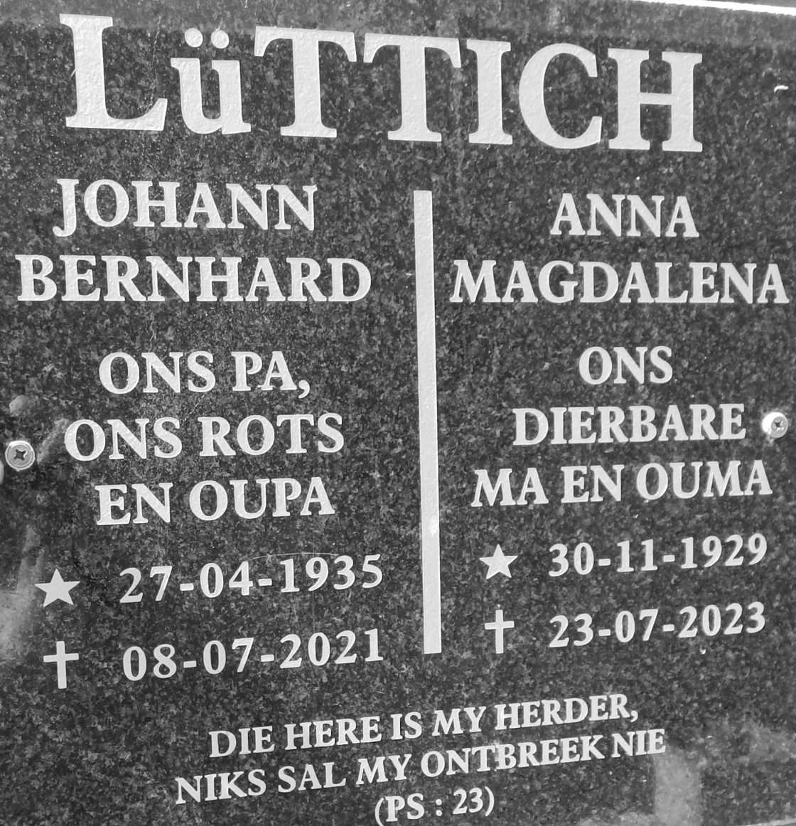 LUTTICH Johann Bernhard 1935-2021 &amp; Anna Magdalena 1929-2023