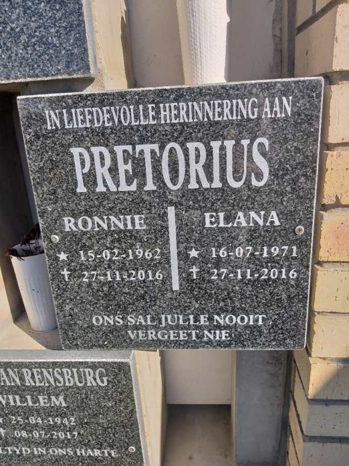 PRETORIUS Ronnie 1962-2016 &amp; Elana 1971-2016