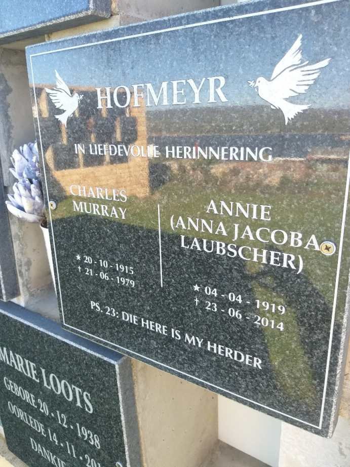 HOFMEYR Charles Murray 1915-1979 &amp; Anna Jacoba LAUBSCHER 1919-2014