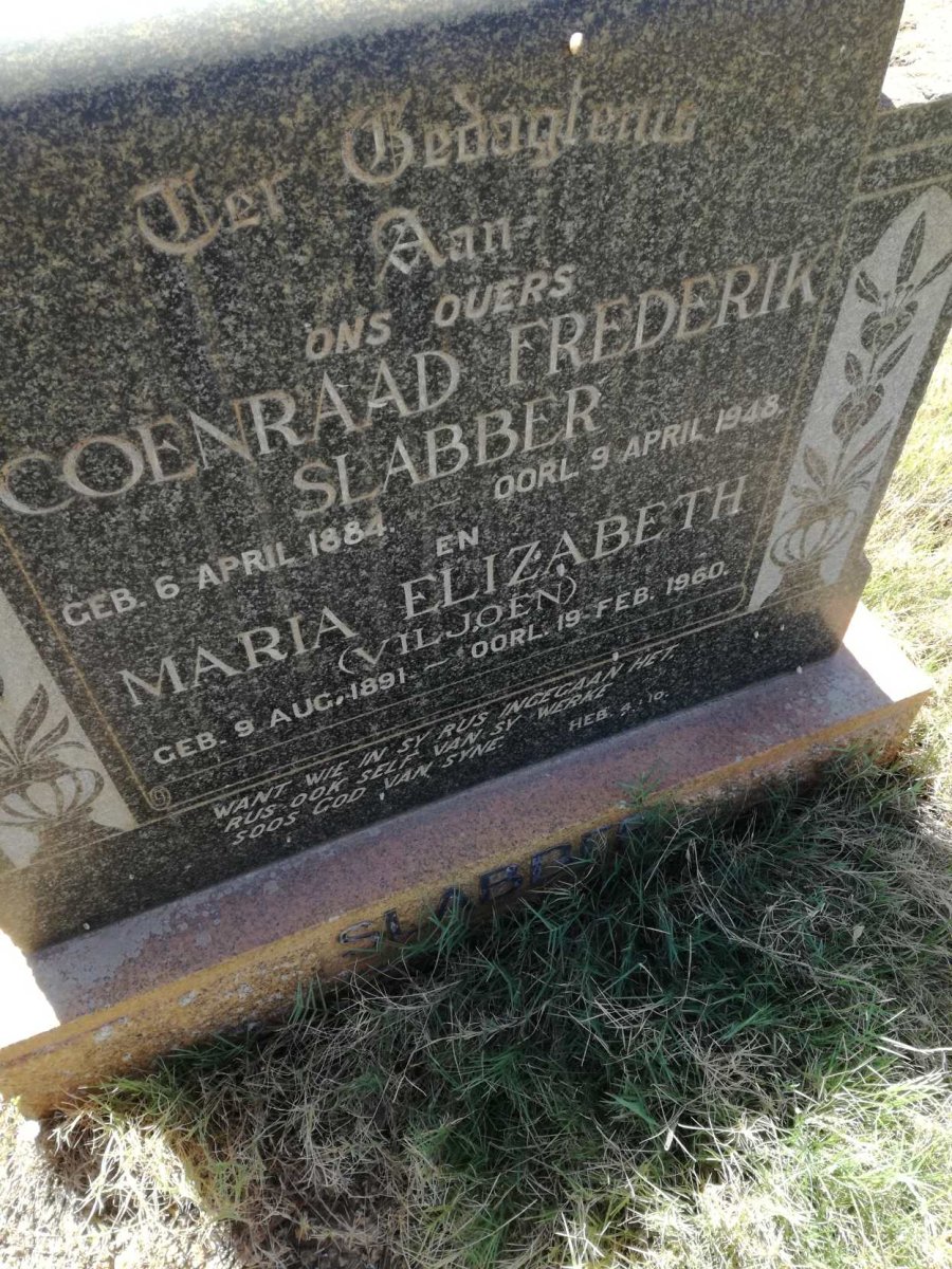 SLABBER Coenraad Frederik 1884-1948 &amp; Maria Elizabeth VILJOEN 1891-1960