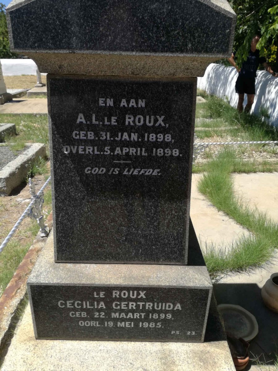 ROUX Cecilia Gertruida, le 1899-1985 :: LE ROUX A.L. 1898-1898