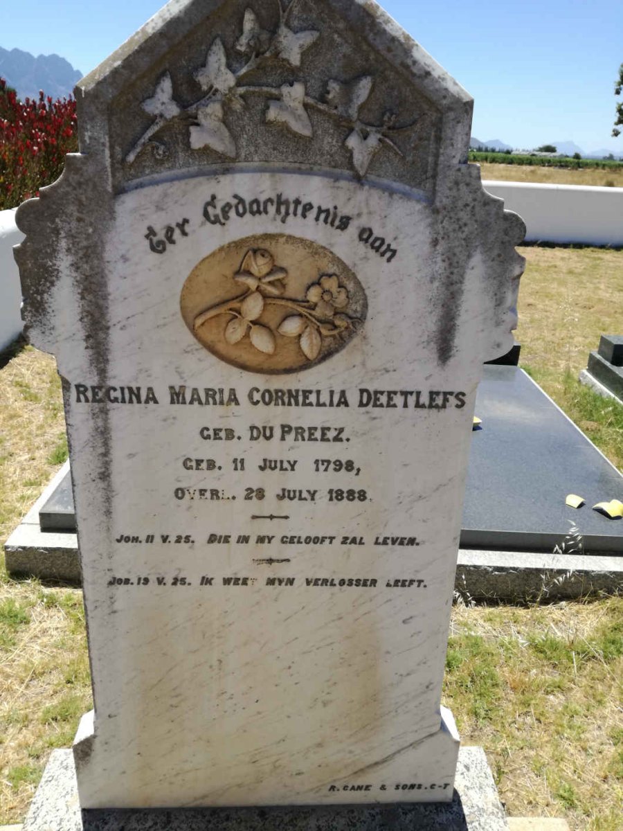 DEETLEFS Regina Maria Cornelia nee DU PREEZ 1798-1888