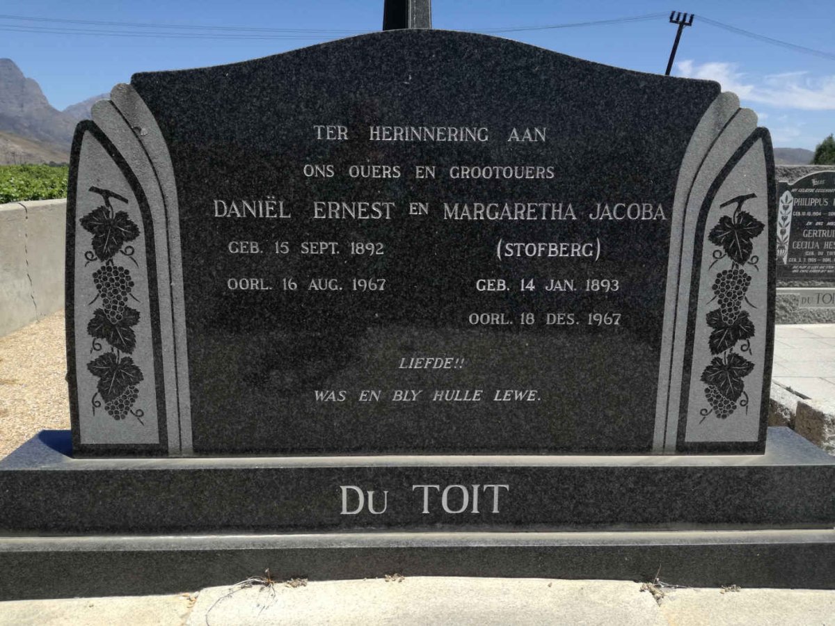 TOIT Daniël Ernest, du 1892-1967 &amp; Margaretha Jacoba STOFBERG 1893-1967