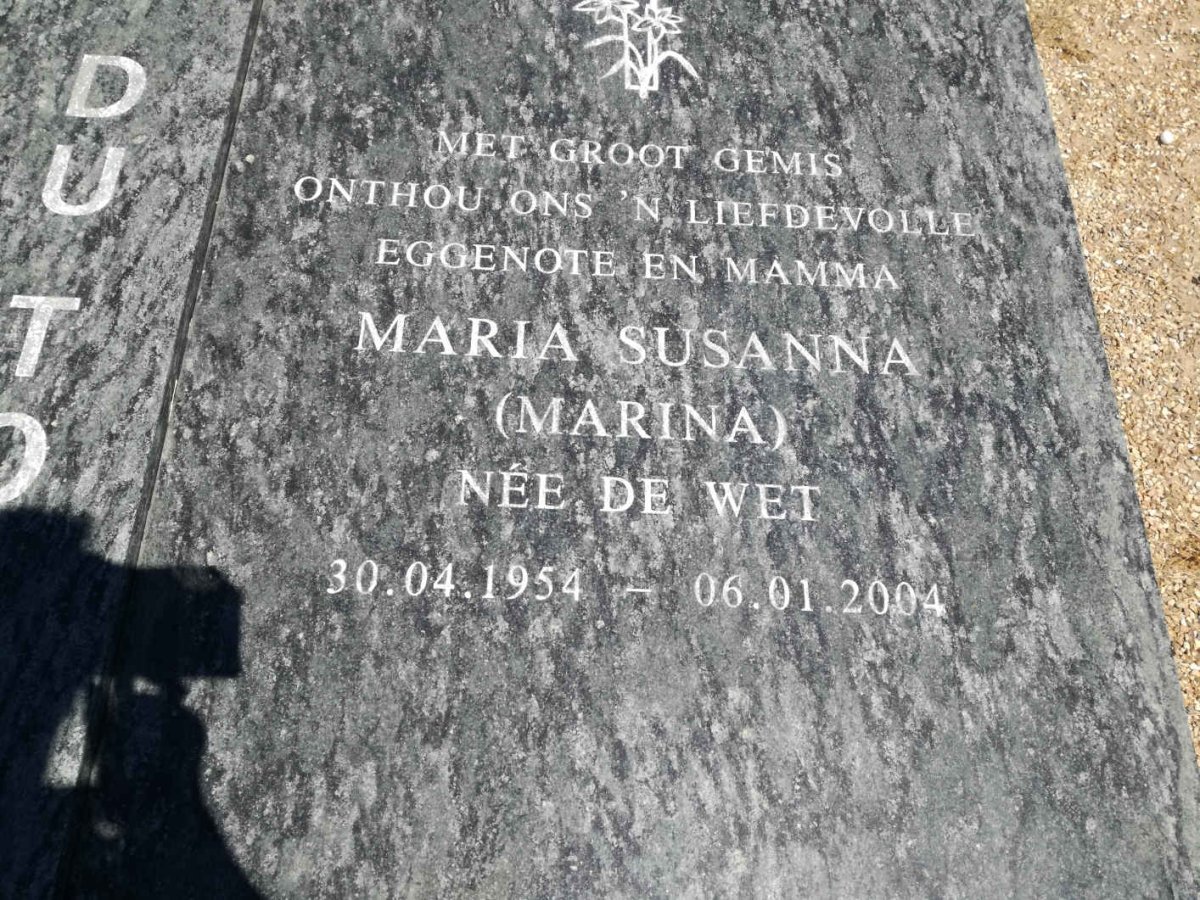 TOIT Nicolaas Deetlefs, du 1951-2013 &amp; Maria Susanna DE WET 1954-2004