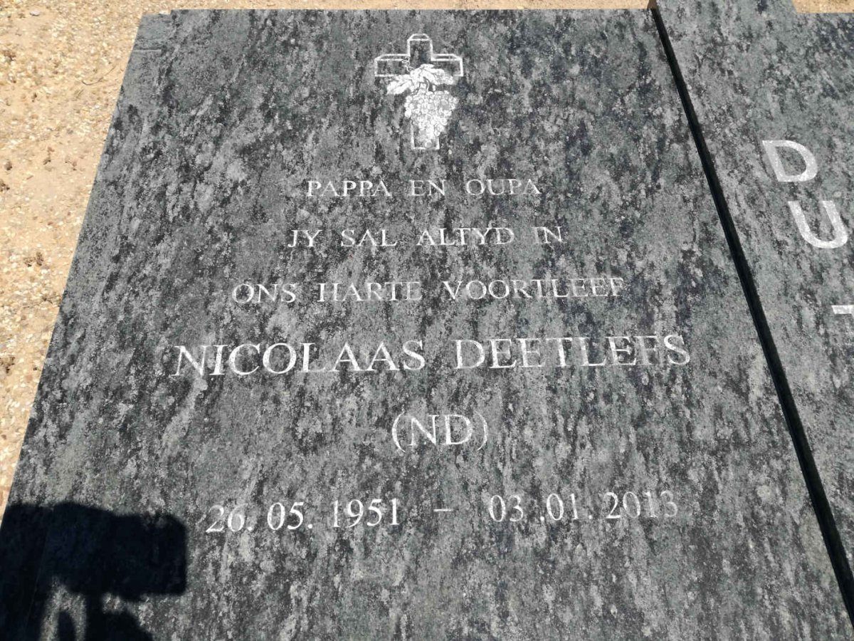 TOIT Nicolaas Deetlefs, du 1951-2013 &amp; Maria Susanna DE WET 1954-2004