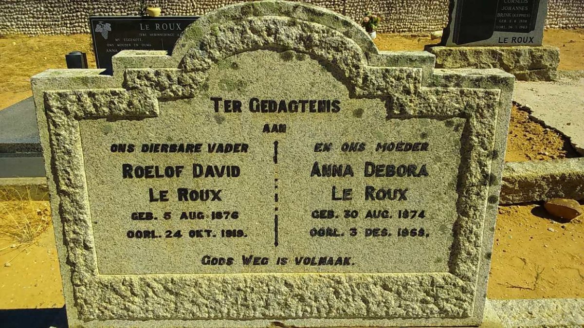 ROUX Roelof David, le 1876-1919 &amp; Anna Debora 1874-1959
