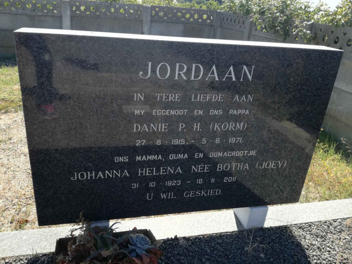 JORDAAN Danie P.H. 1915-1971 &amp; Johanna Helena BOTHA 1923-2011