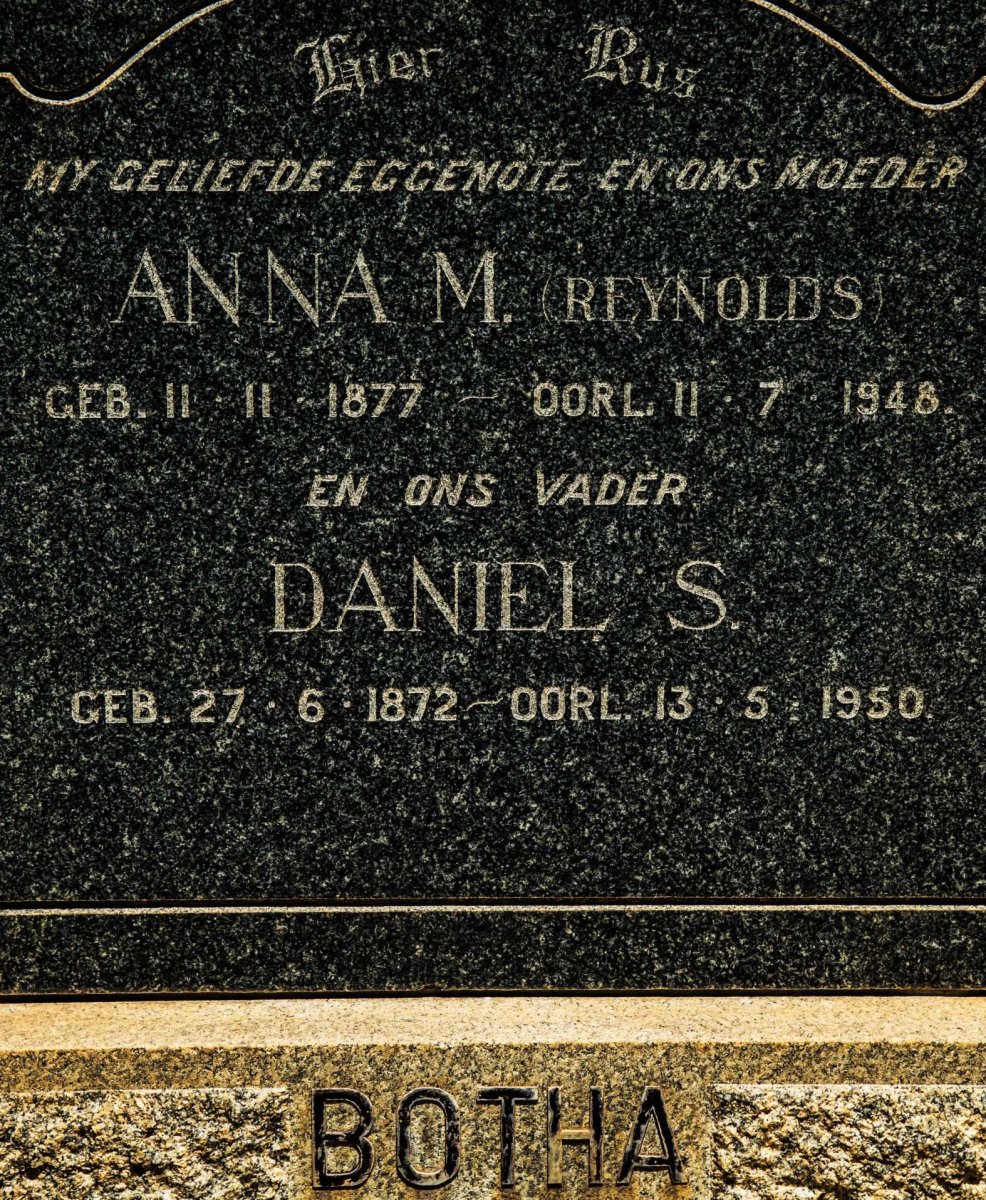 BOTHA Daniel S. 1872-1950 &amp; Anna M. REYNOLDS 1877-1948