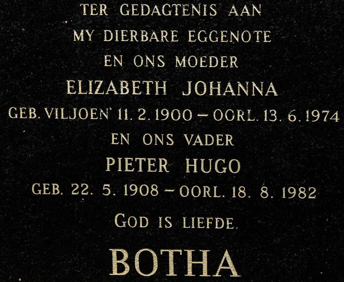 BOTHA Pieter Hugo 1908-1982 &amp; Elizabeth Johanna VILJOEN 1900-1974