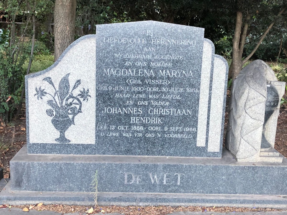 WET Johannes Christiaan Hendrik, de 1886-1986 &amp; Magdalena Maryna VISSER 1900-1954