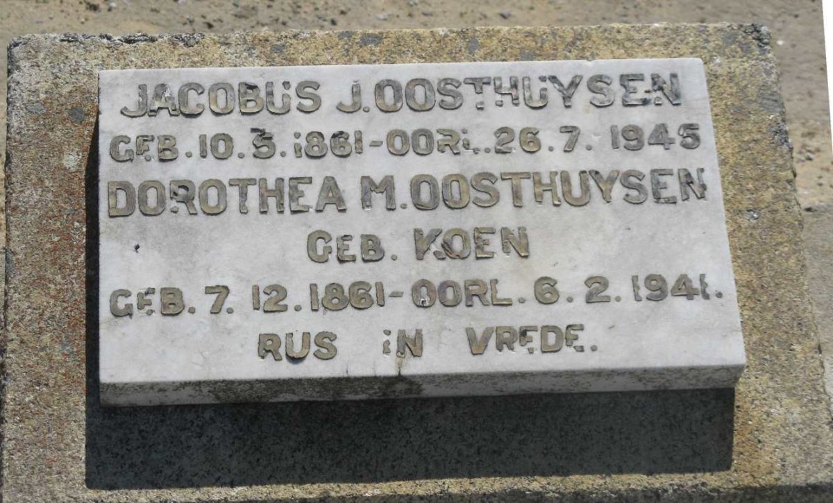 OOSTHUYSEN Jacobus J. 1861-1945 &amp; Dorothea M. KOEN 1861-1941