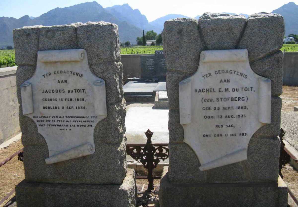 TOIT Jacobus, du 1858-1935 &amp; Rachel E.M. STOFBERG 1865-1931