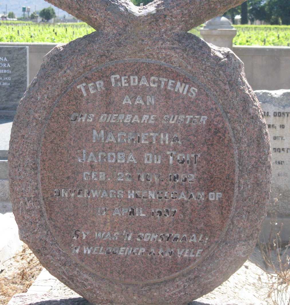 TOIT Magrietha Jacoba, du 1892-1937
