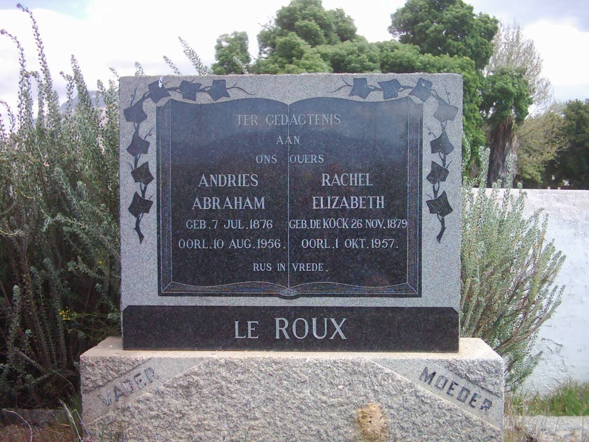 ROUX Andries Abraham, le 1876-1956 &amp; Rachel Elizabeth DE KOCK 1879-1957
