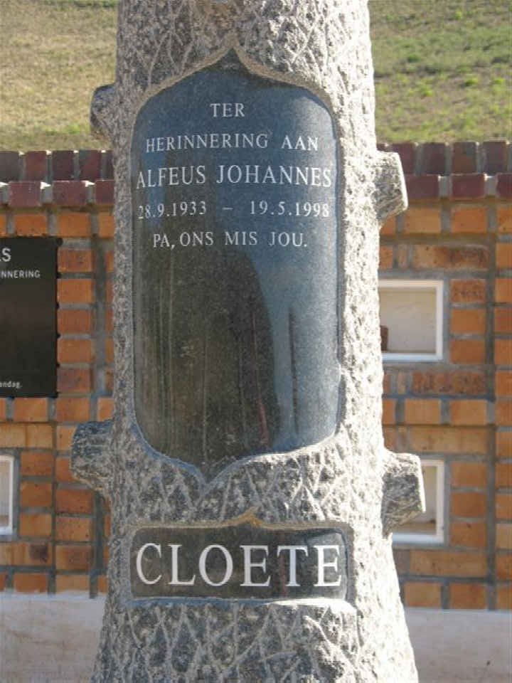 CLOETE Alfeus Johannes 1933-1998