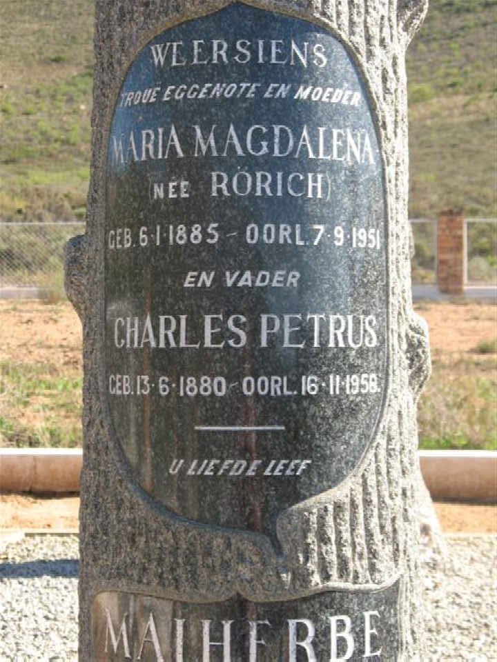 MALHERBE Charles Petrus 1880-1958 &amp; Maria Magdalena RORICH 1885-1951