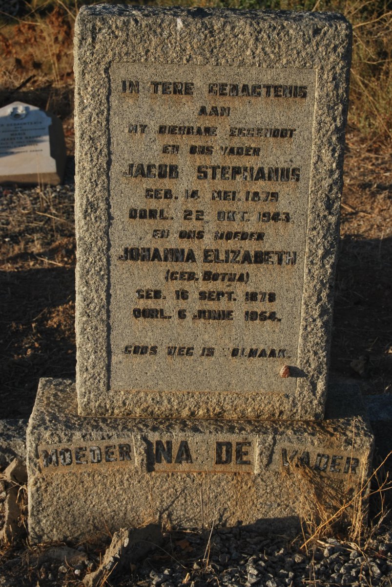 NAUDÉ Jacob Stephanus 1879-1943 &amp; Johanna Elizabeth BOTHA 1878-1954