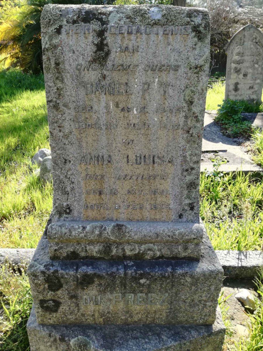 PREEZ Daniel P.T., du 1846-1902 &amp; Anna Louisa DEETLEFS 1851-1935