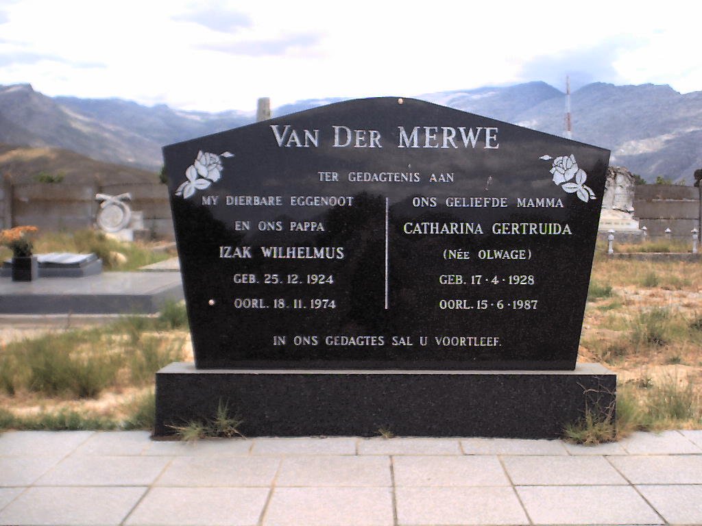 MERWE Izak Wilhelmus, van der 1924-1974 &amp; Catherina Gertruida OLWAGE 1928-1987