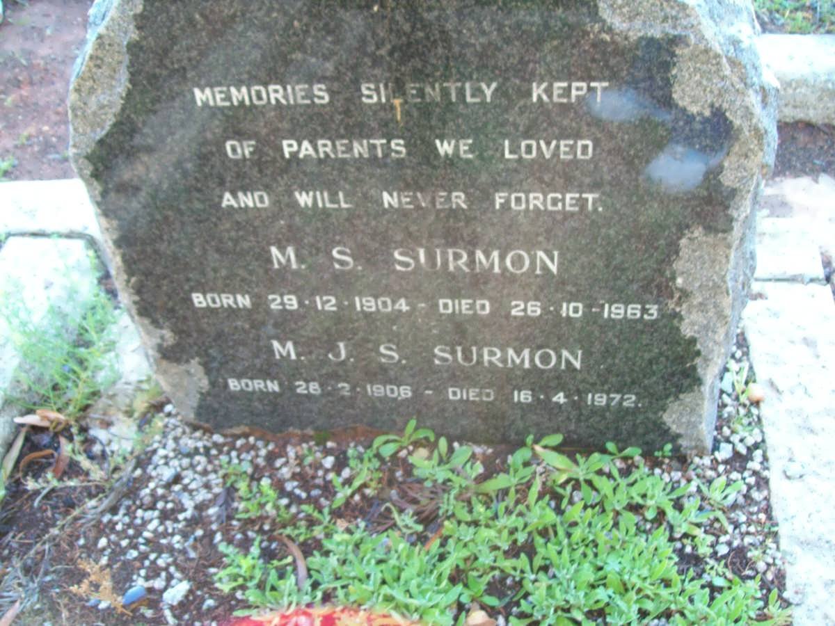 SURMON M.S. 1904-1963 &amp; M.J.S. 1906-1972