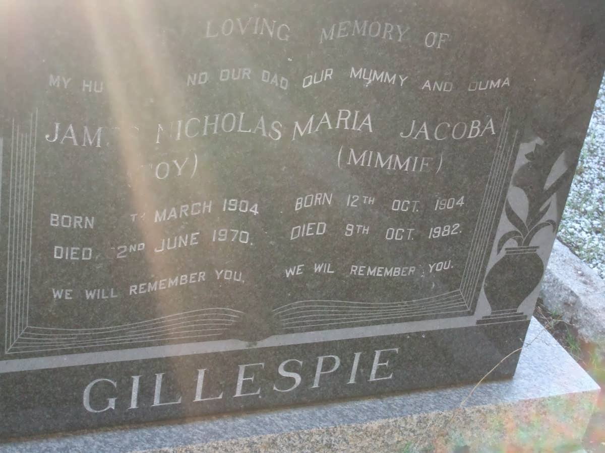 GILLESPIE James Nicholas 1904-1970 &amp; Maria Jacoba 1904-1982