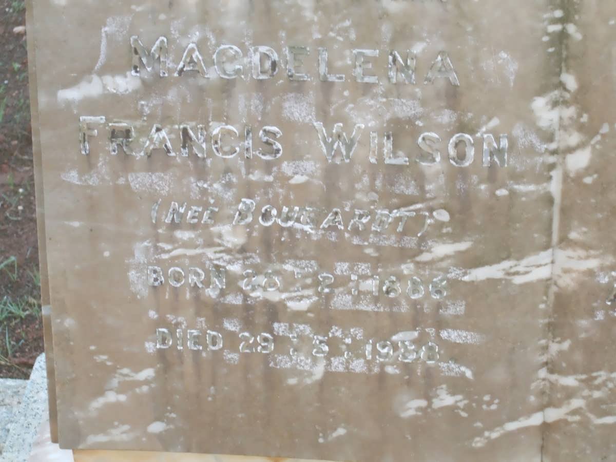 WILSON Magdelena Francis nee BOUGARDT 1888-1938