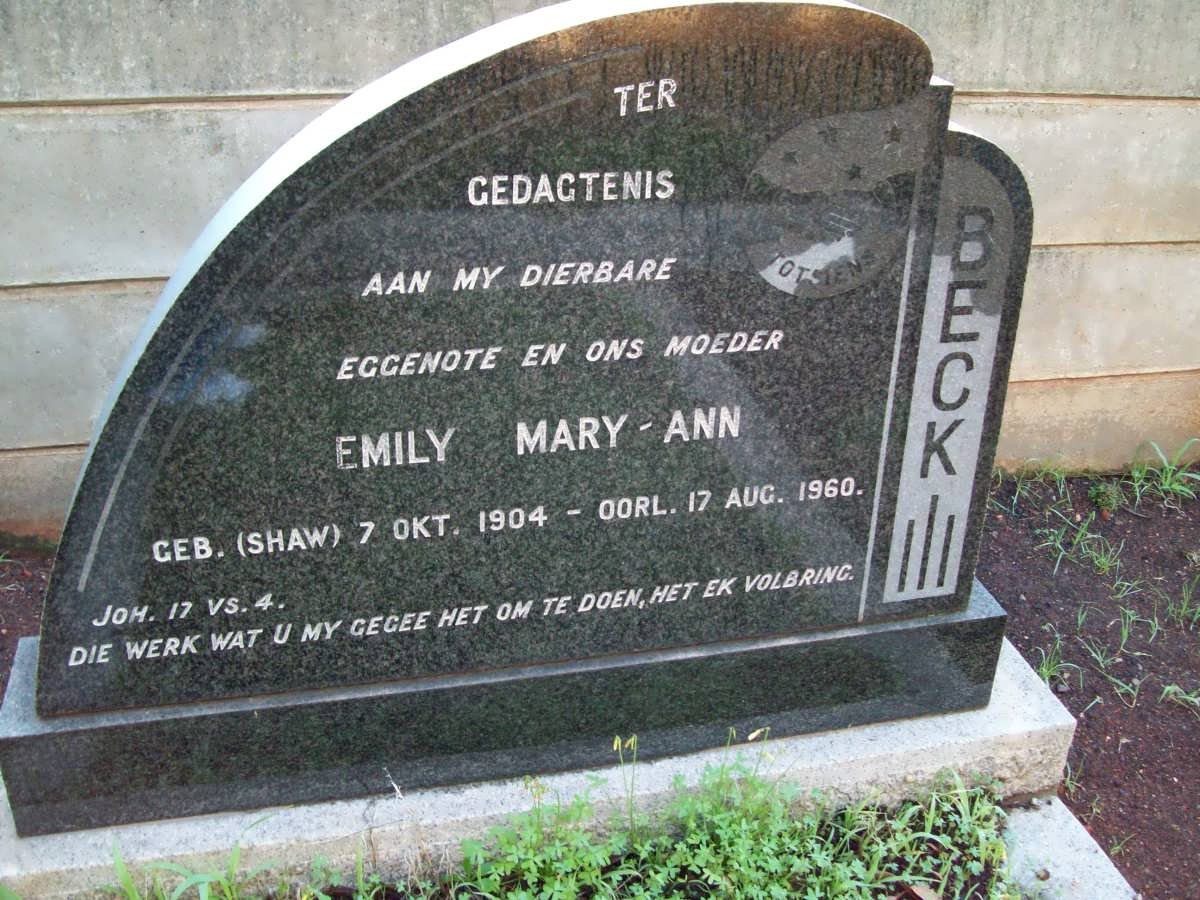 BECK Emily Mary-Ann nee SHAW 1904-1960