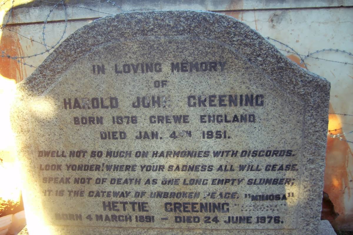 GREENING Harold John -1951 &amp; Hettie 1891-1976